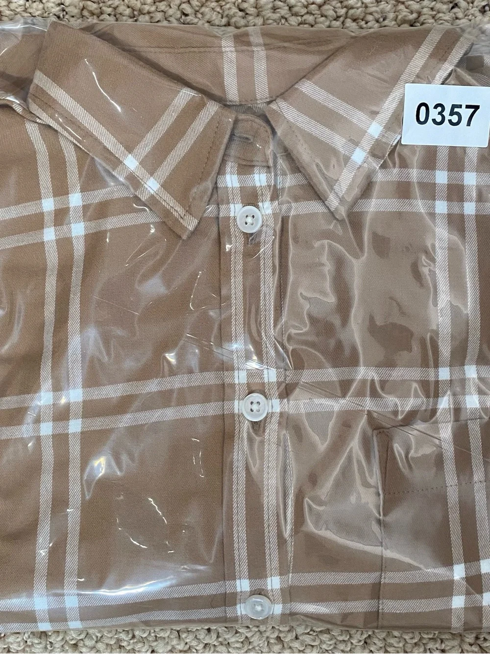 J.Crew Plaid Button Down Shirt Womens Small Camel Brown White Grid Dark Academia